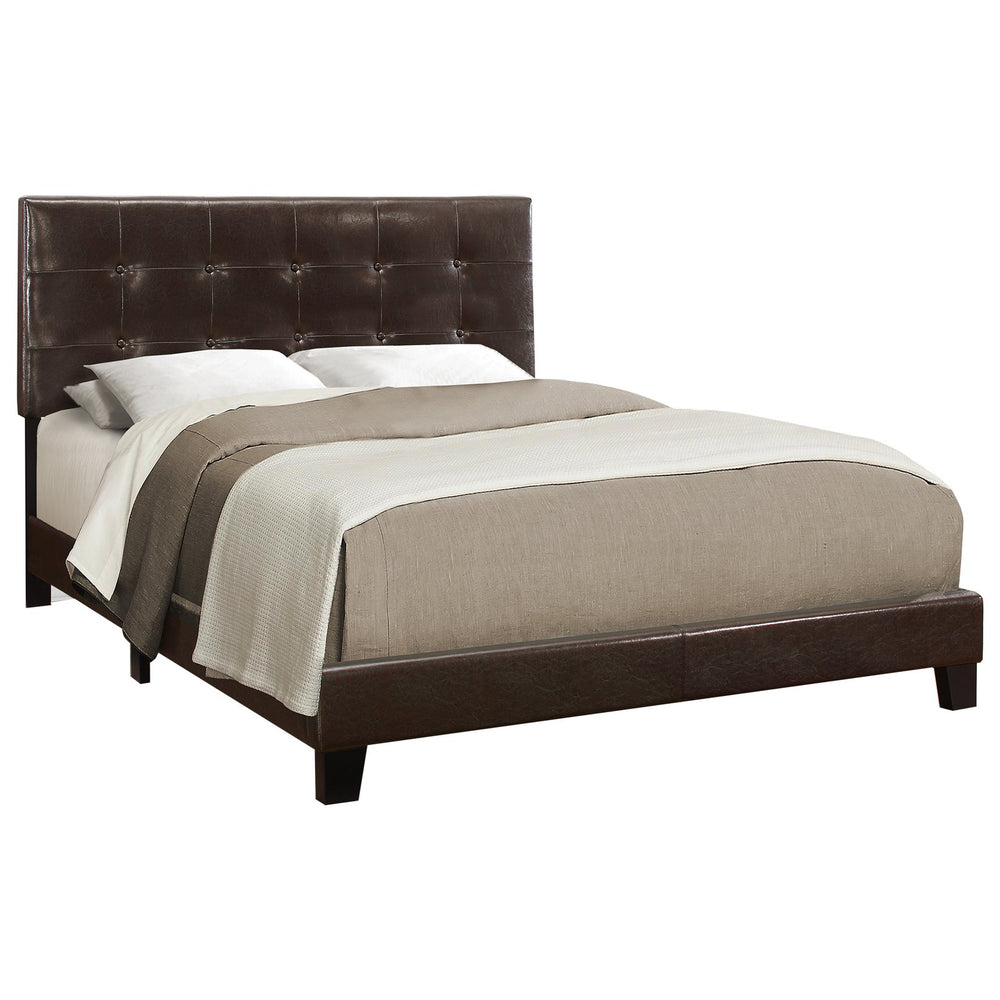 English Elm Bed, Upholstered Queen Low Profile Platform Bed with Tufted Padded Headboard and Wood Slats Brown 66 L x 26 W x 4 H B2710P219525