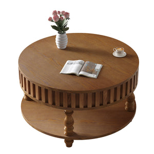 English Elm Farmhouse Fluted Square Coffee Table with Flip Top Hidden Compartment and Open Shelf Walnut Brown W1445P370480