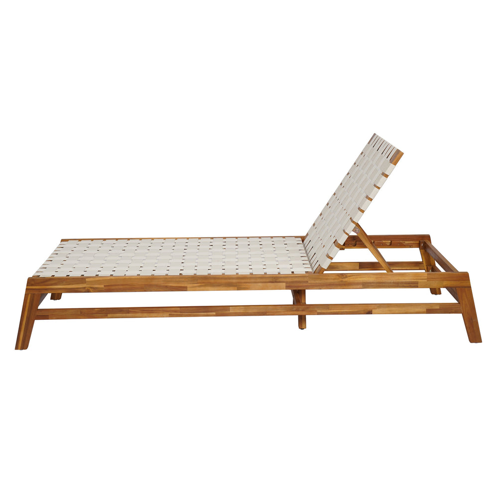 English Elm Christopher Knight Home® - Outdoor Rope Chaise Lounge with Acacia Wood Frame and Adjustable 4-Position Recline for Patio Comfort Teak,White 84.84 L x 29.13 W x 5.78 H N776P288556W