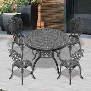 English Elm 5-Piece All-Weather Cast Aluminum Dining Set - Stylish Black Frame For 4, Durable & Easy Assembly! W1710S00214