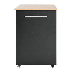 English Elm Mobile Rolling Kitchen Island with 3 Drawers Matte Black Cabinet and Natural Wood Top N779P373196B