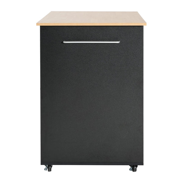 English Elm Mobile Rolling Kitchen Island with 3 Drawers Matte Black Cabinet and Natural Wood Top N779P373196B