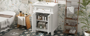 English Elm 24'' Carved Farmhouse Bathroom Vanity with Ceramic Sink Soft Close Storage Cabinet White N710P446530K
