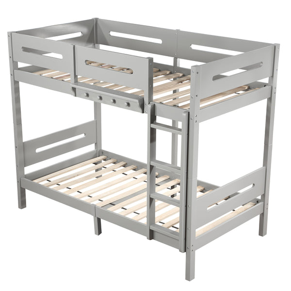 English Elm Grey Twin/Twin Bunk Bed with 14+14 Slat System, Removable Ladder & Hanger, Easy Knock-Down Assembly B062S00575