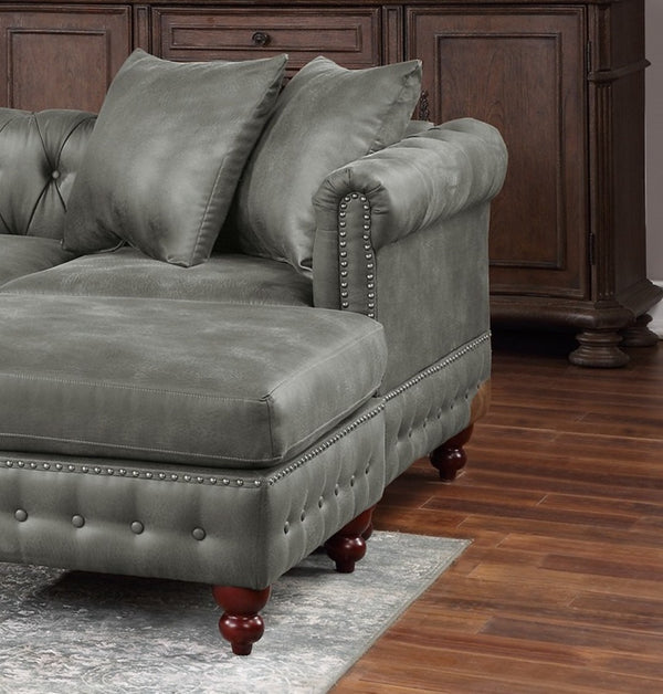 English Elm Slate Gray Modular 4-Piece Sectional Sofa Set With Reversible Loveseats, Ottomans & Tufted Pillows B011S01331-GIGA