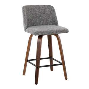 English Elm Toriano Mid-Century Modern Counter Stools In Walnut & Noise Grey Fabric - Set Of 2 For Stylish Comfort B202S00454-GIGA
