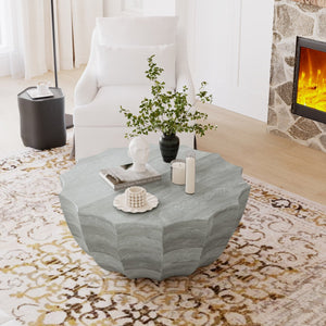 English Elm 35.43" Modern Waterproof Outdoor Indoor Coffee Table — Durable MgO Cement, 220lb Capacity, Stylish Patio Centerpiece marble,White W757P314428