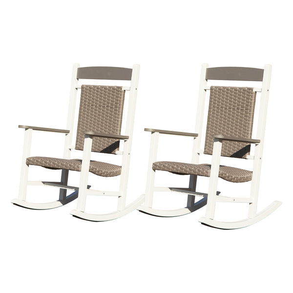 English Elm Outdoor Rocking Chairs Set of 2 HDPE Patio Oversized Rockers for Adults, Weatherproof, Ergonomic Comfort White+gray W1859P360083