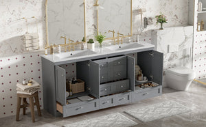 English Elm 72-inch Shaker Double Bathroom Vanity Gray Mdf with Resin Basins and Soft Close Storage N729P000029E