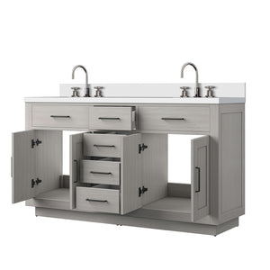 English Elm White Oak Double Bath Vanity 60 in W x 22 in D with Cultured Marble Top, Chrome Faucets, Soft-Close Cabinets B2731P257766