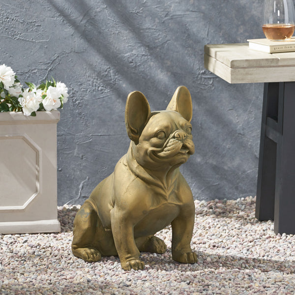 English Elm Christopher Knight Home® - DOG French Bulldog Garden Sculpture Cast Stone Outdoor Accent with Antique Wash, Durable Charm Gold 70293.00RUSGLD