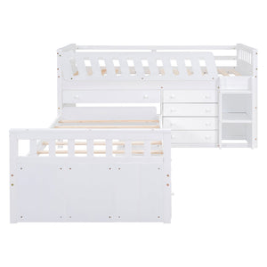 English Elm L-shaped Twin Loft Platform Bed with 7 Drawers Full Guardrails Kids White Pine LT000853AAK