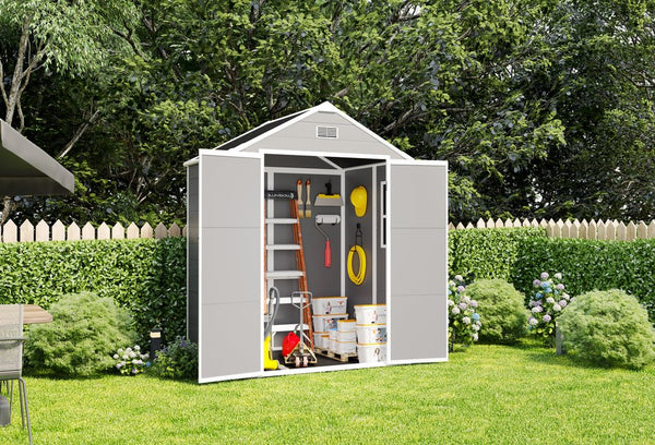 English Elm Campcraft 6x5 Ft Resin Outdoor Storage Shed with Uv Resistant Pp Panels and Lockable Door W1598S00021
