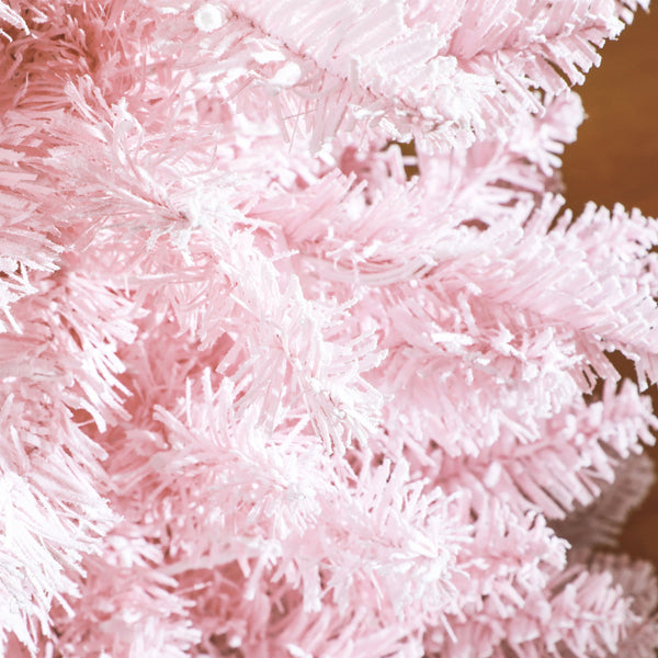 English Elm Homcom 5' Slim Snow-Flocked Pink Christmas Tree - Pre-Lit With 160 Warm White Leds, Perfect For Small Spaces W2225P249637
