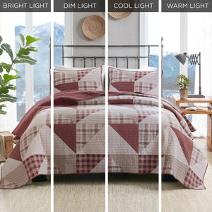 English Elm 3-piece Full Queen Quilt Set Knit Face Microfiber Reverse Farmhouse Bedroom Bedding B035P482963