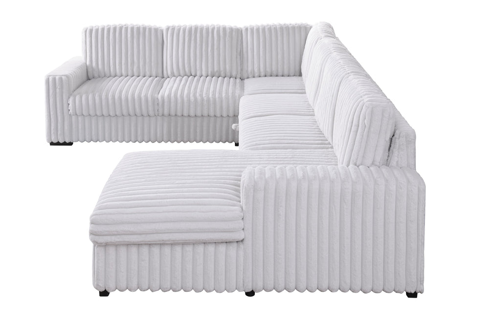 English Elm 102 Inch Linen Modular Sectional Sofa with Hidden Storage and Cloud Cushion Comfort Grayish,White W1099S00176