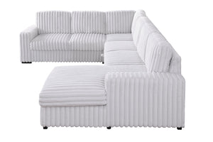 English Elm 102 Inch Linen Modular Sectional Sofa with Hidden Storage and Cloud Cushion Comfort Grayish,White W1099S00176