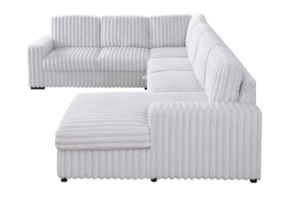English Elm 102 Inch Linen Modular Sectional Sofa with Hidden Storage and Cloud Cushion Comfort Grayish,White W1099S00176