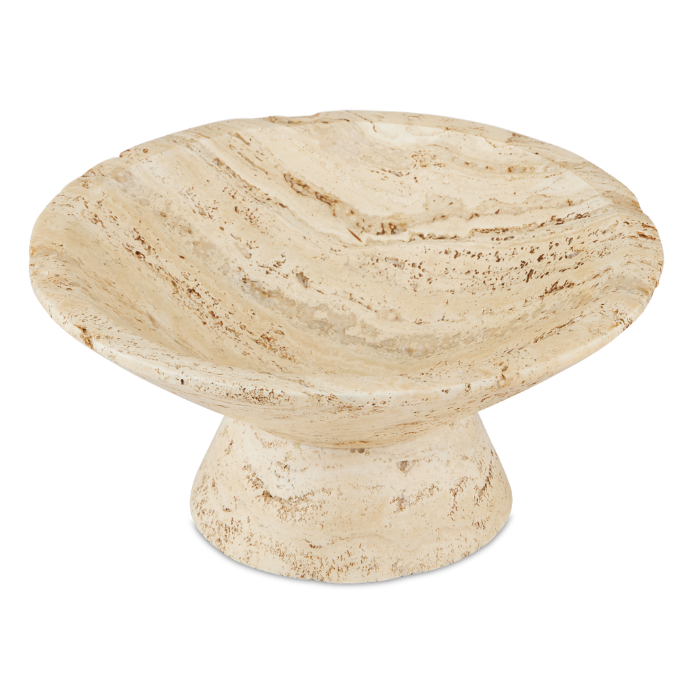 Lubo Travertine Bowl – Elegant Tan Centerpiece with Unique Swirling Design for Modern Decor