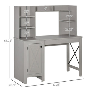 English Elm Homcom Farmhouse Computer Desk With Hutch & Storage - Rustic Home Office Solution In Light Grey W2225P217269