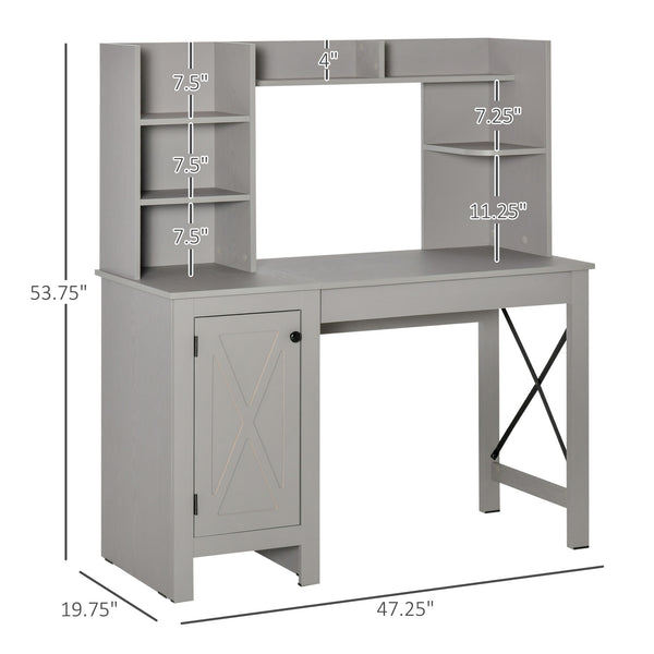 English Elm Homcom Farmhouse Computer Desk With Hutch & Storage - Rustic Home Office Solution In Light Grey W2225P217269