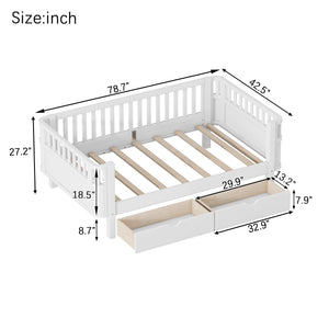 English Elm Twin Solid Wood Platform Bed with Guardrail for Kids, Low-Profile Sturdy Pine Frame, Safe Sleep Solution White 69.69 L x 18.5 W x 7.68 H W2593P331678