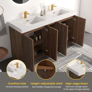 English Elm Emilia 60 Inch Freestanding Oak Vanity with Ceramic Sink and Soft Close Drawers Walnut Brown W1865S00243