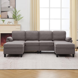 English Elm 102 Inch Linen Modular Sectional Sofa with Hidden Storage and Cloud Cushion Comfort Dark Gray W1099S00209