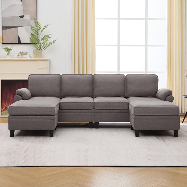 English Elm 102 Inch Linen Modular Sectional Sofa with Hidden Storage and Cloud Cushion Comfort Dark Gray W1099S00209