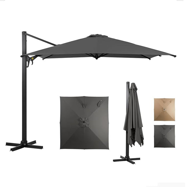 English Elm 10 Ft Square Cantilever Patio Umbrella Upf 50 Offset Canopy with 360 Rotation Gray B082P454953