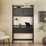 Holmes Modern Writing Desk with Outlet & USB Port, Reeded Drawer, and Hutch Storage Black WEHOL42OS3BL0 Walker Edison