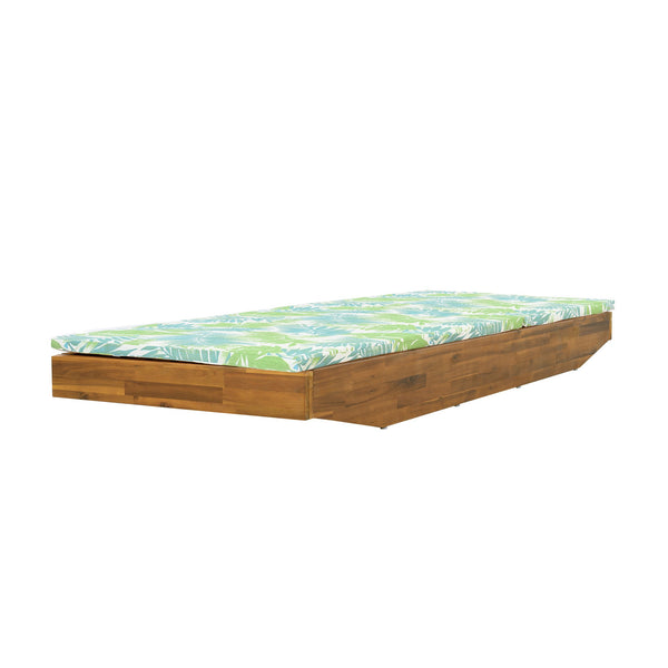 English Elm Boat-shape Acacia Wood Outdoor Chaise Lounge Slatted Teak Finish Poolside Recliner Green Leaf,Teak N770P380117T_N770P253018L