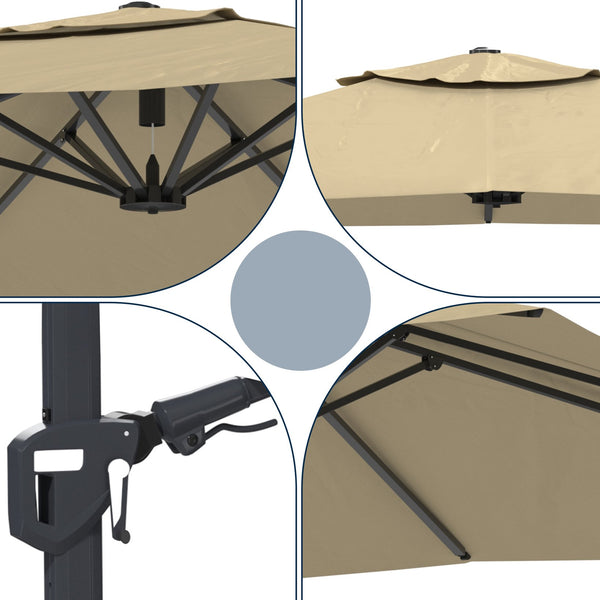 English Elm 11FT Square Cantilever Patio Umbrella with LED Light, UPF50+ 280g Solution-Dyed Fabric, Rust-Resistent Frame Beige 108.27 L x 16.54 W x 6.69 H T3609P352400