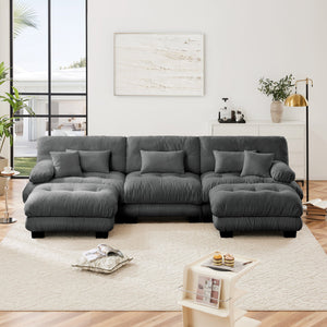 English Elm Luxury Modular Sectional Sofa - Oversized U-Shaped Cloud Couch With Ottomans For Ultimate Comfort W714S01021
