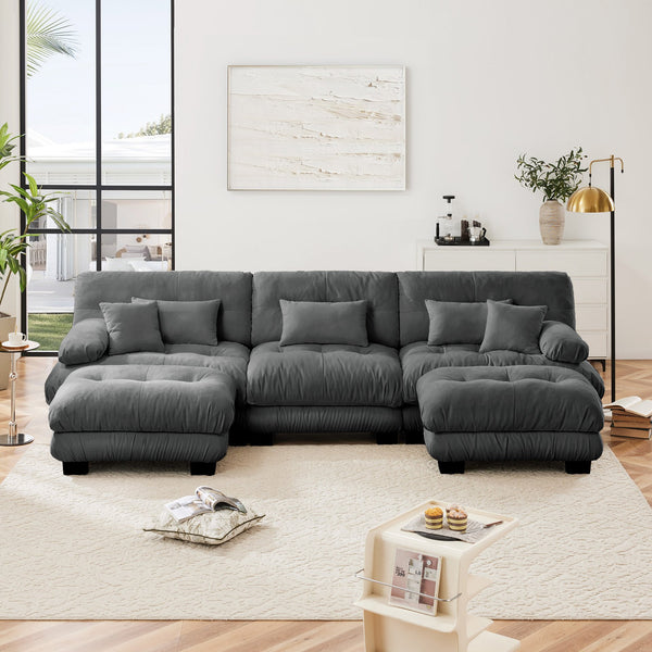 English Elm Luxury Modular Sectional Sofa - Oversized U-Shaped Cloud Couch With Ottomans For Ultimate Comfort W714S01021