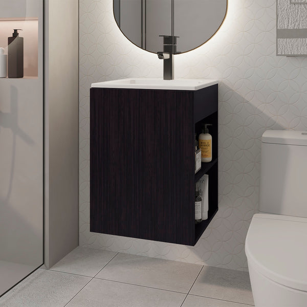 English Elm Bathroom Vanity Engineered Wood 24.8” H with Single Door, 2 Shelves, Modern Eco-Friendly Design Black 28.74 L x 22.83 W x 4.33 H B097S00210