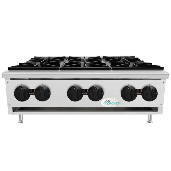 English Elm 180,000 Btu Six Burner Commercial Gas Hot Plate Stainless Steel Restaurant Range W3629P462154