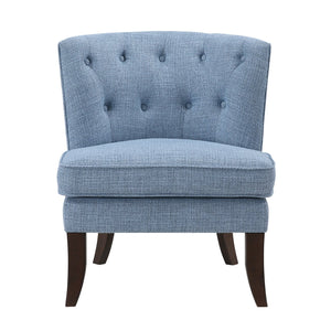 English Elm 1pc Modern Upholstery Button Tufted Accent Chair with Solid Wood Legs, Plush Cushioning for Living Rooms Blue 26.5 L x 28.5 W x 22.5 H B011P305017