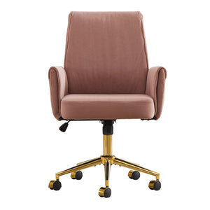 English Elm Mid-back Striped Fabric Office Chair with Gold Base Ergonomic Memory Foam Lumbar Light Pink W2311P420439