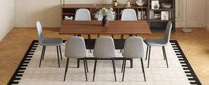 English Elm Table Set - Modern Walnut Grain Dining Table With 8 Light Gray High-Resilience Chairs For Stylish Spaces W1151S04293-GIGA