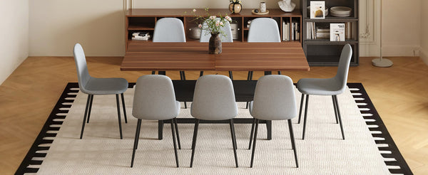 English Elm Table Set - Modern Walnut Grain Dining Table With 8 Light Gray High-Resilience Chairs For Stylish Spaces W1151S04293-GIGA