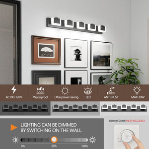 English Elm 5 Lights Modern Black LED Vanity Light Up-Down 30W Dimmable 6000K Bathroom Wall Fixture W2312P374944