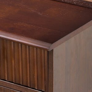 English Elm Elegant Walnut Makeup Vanity with Sliding 3-Color LED Mirror, Large Shelves, Fluted Drawer & Cabinet N844P257533W