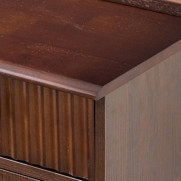 English Elm Elegant Walnut Makeup Vanity with Sliding 3-Color LED Mirror, Large Shelves, Fluted Drawer & Cabinet N844P257533W