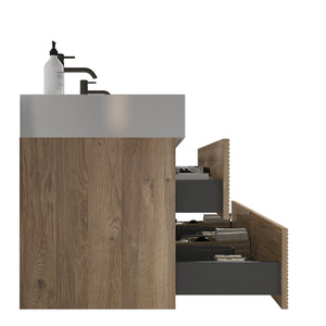 English Elm Grace 60" Bathroom Vanity Wall-Mounted Floating Mid-Century Modern Walnut Grille, Quiet Soft-Close Drawers and One-Piece White Basin (ECO) Oak W1865S00160