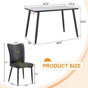 English Elm Table and Chair Set Modern Marble Glass Top with Black Metal Legs Pu Dining Chairs W1151S04659