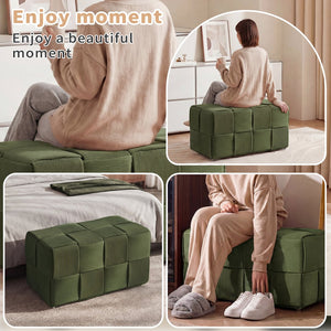English Elm Ottoman Square Corduroy Upholstered Footrest with Ribbed Texture for Living Room Seating Green W3851P453270