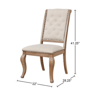 English Elm Set Of 2 Cream Upholstered Dining Chairs With Tufted Back & Nailhead Trim For Elegant Spaces B016P225438-GIGA