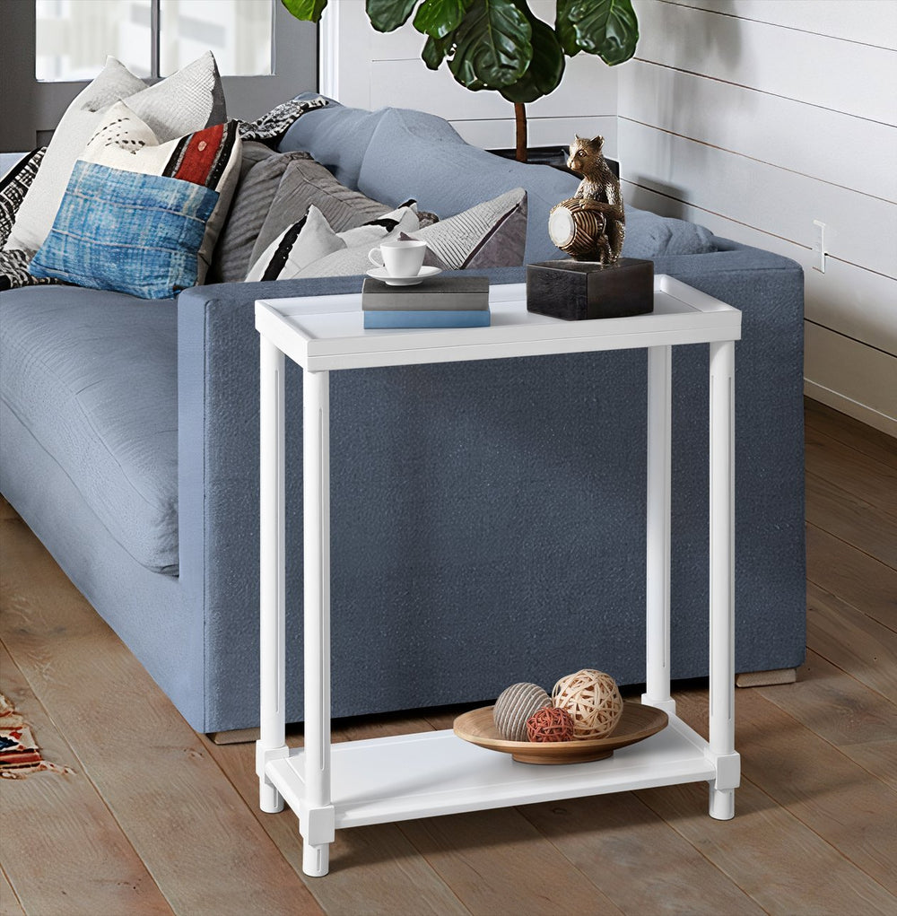 English Elm Narrow End Tables Set of 2 with Open Lower Shelf Slim Wood Living Room Accent White B2751P436466