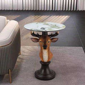 English Elm Horse Head Sculpted Resin End Table with Faux Marble Top for Bold Living Rooms W5398P454677